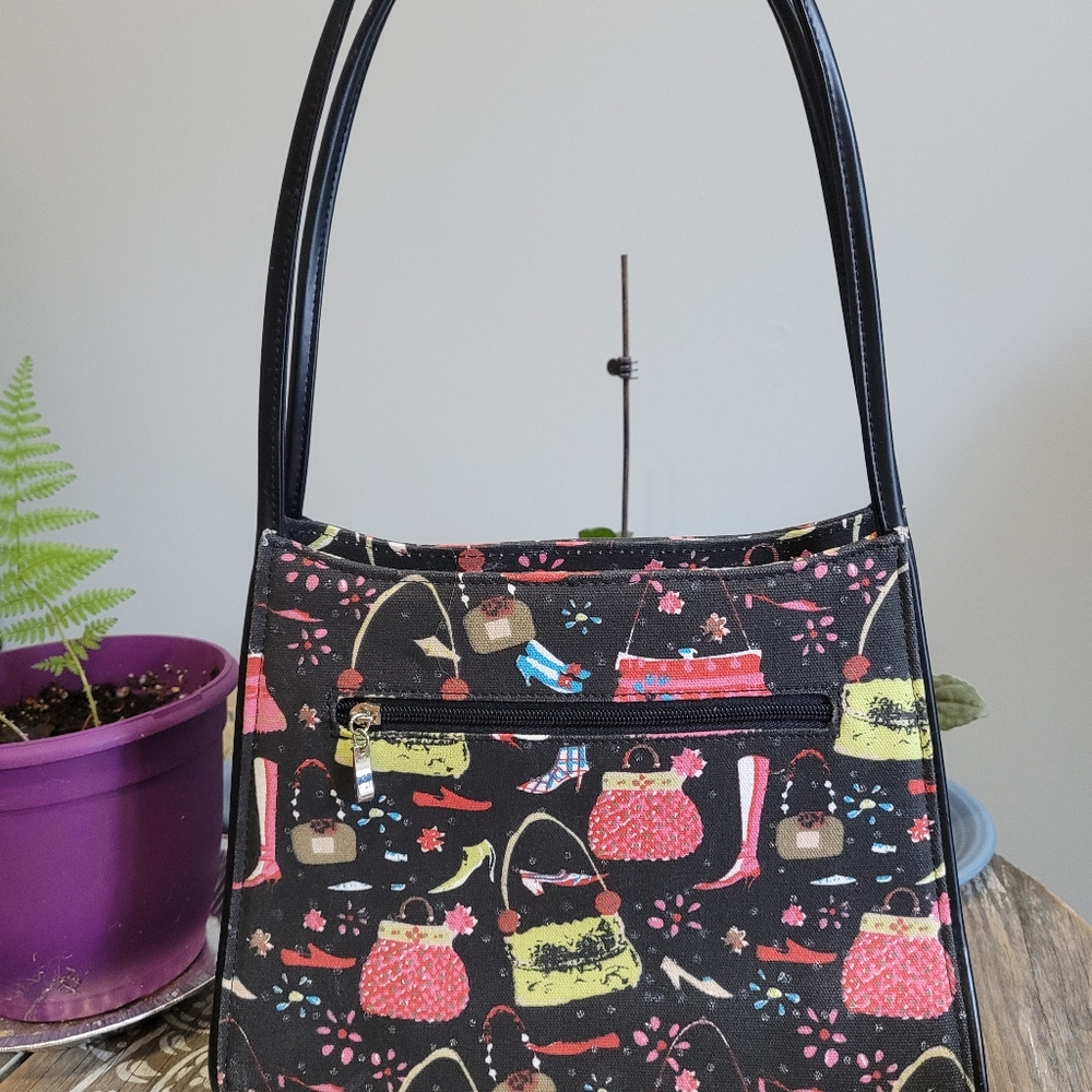 Colorful Medium Shoulder Bag with Playful Handbag Print by Nicci